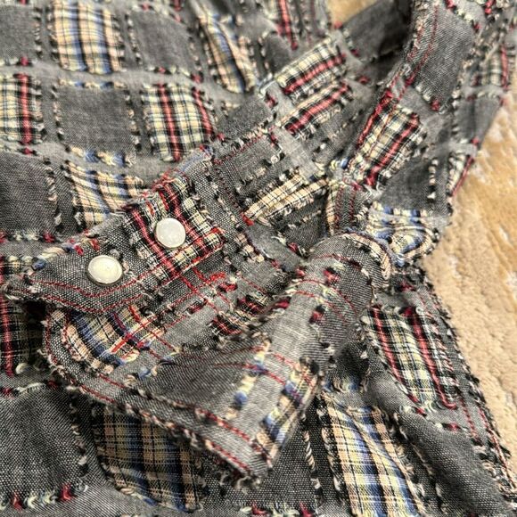 georg roth LA amazing patch work pearl snap button shirt size XXL grey - Picture 5 of 11